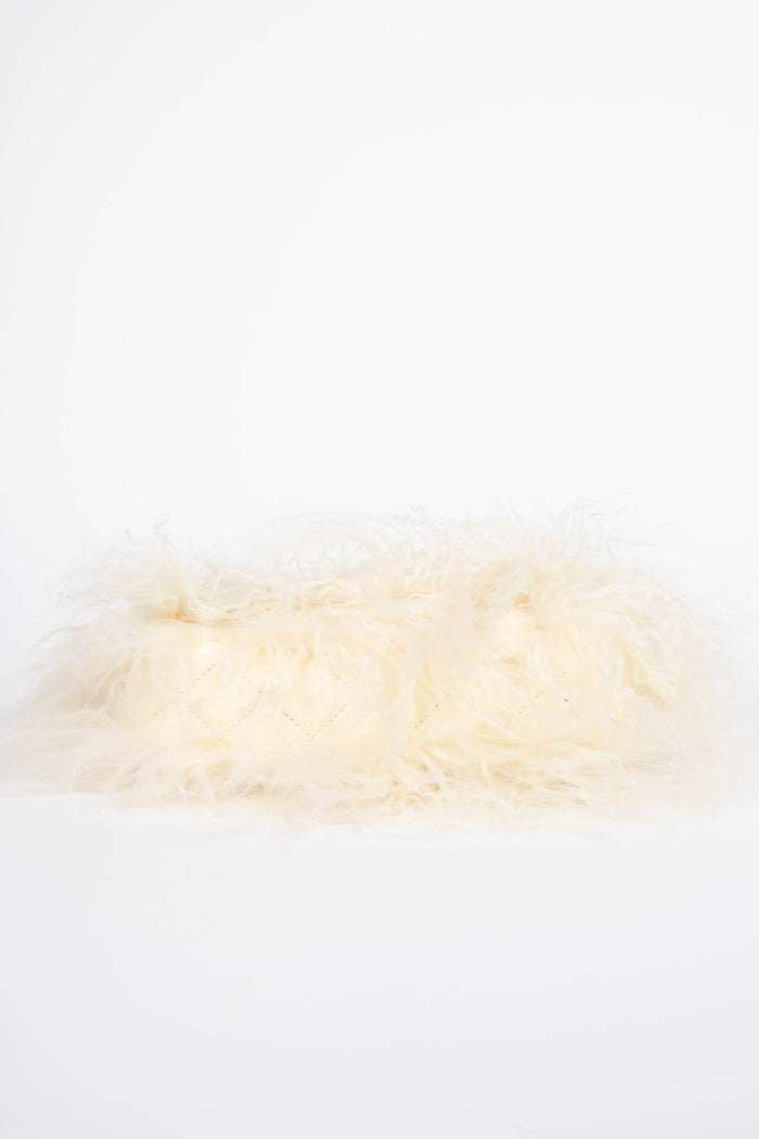 SUPER RARE Chanel Cream Tibetan Lambskin Mongolian Fur Single Flap Shoulder Bag