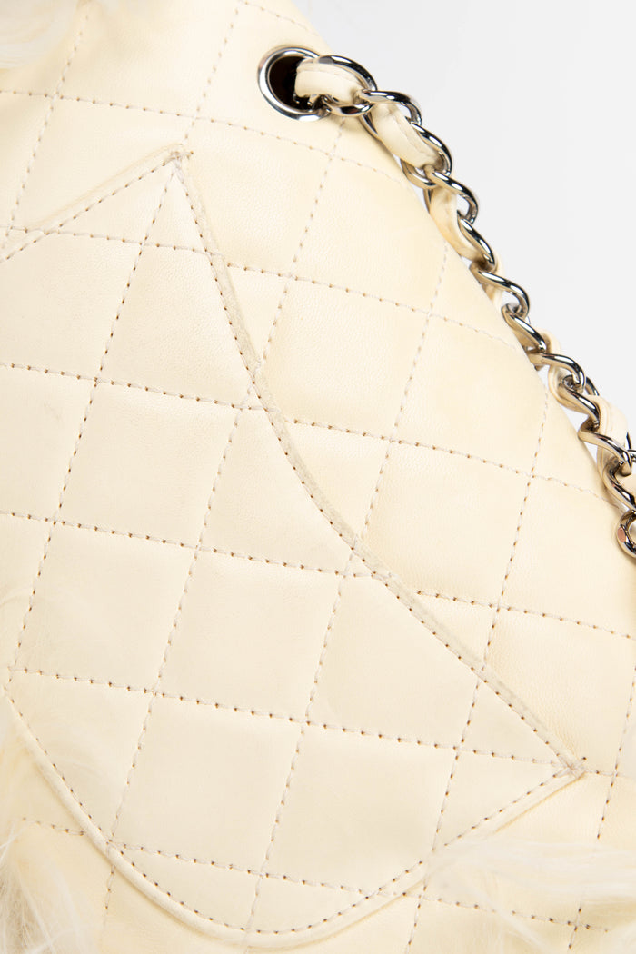 SUPER RARE Chanel Cream Tibetan Lambskin Mongolian Fur Single Flap Shoulder Bag