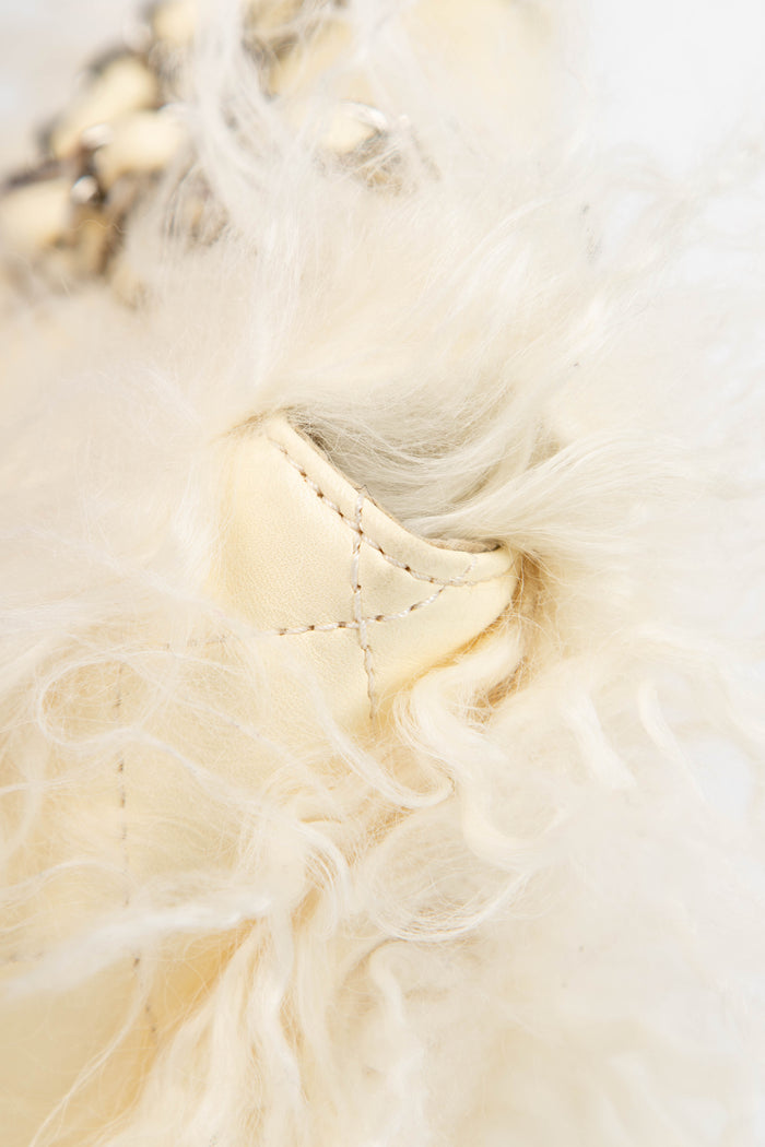 SUPER RARE Chanel Cream Tibetan Lambskin Mongolian Fur Single Flap Shoulder Bag