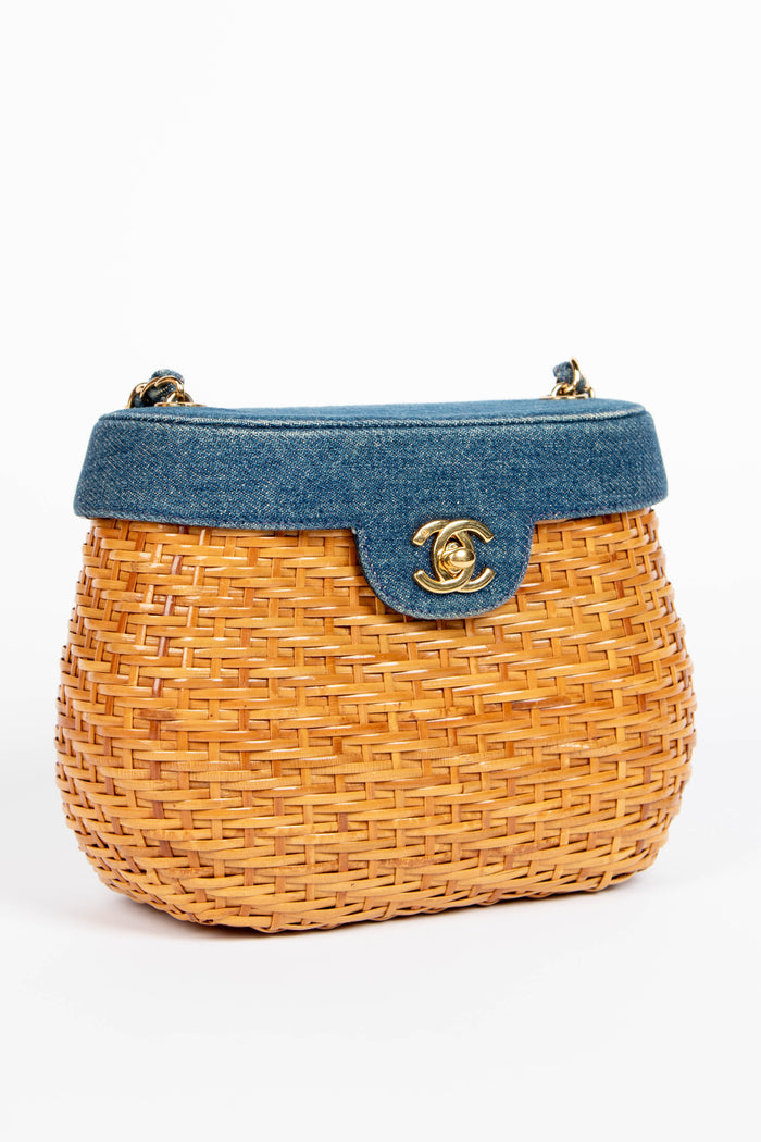 RARE 90s Chanel Denim Basket Crossbody Bag