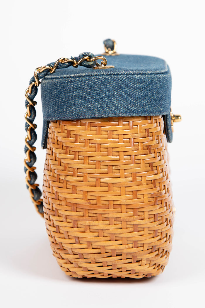 RARE 90s Chanel Denim Basket Crossbody Bag