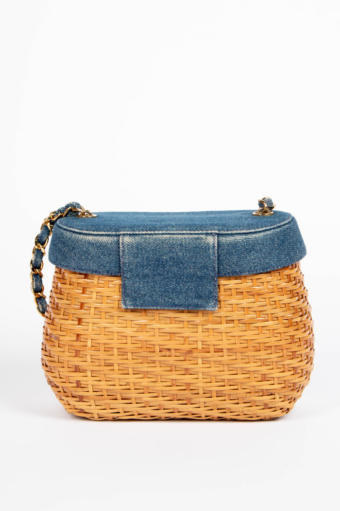 RARE 90s Chanel Denim Basket Crossbody Bag