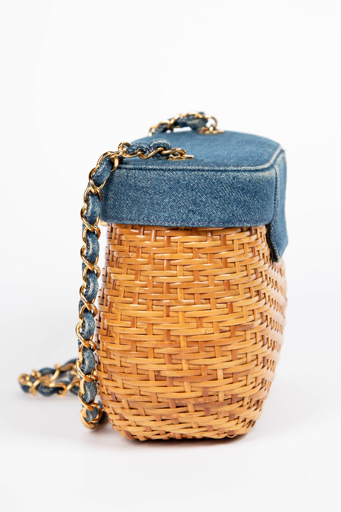 RARE 90s Chanel Denim Basket Crossbody Bag