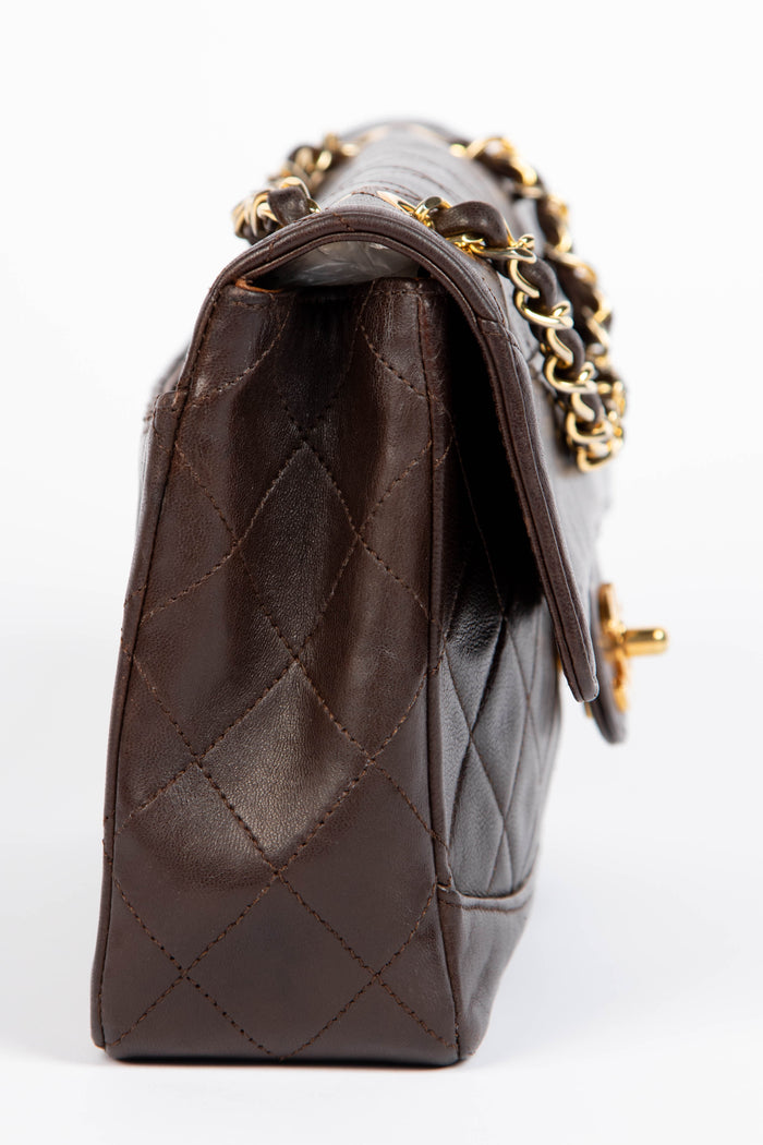 90s Chanel Brown Lambskin Leather Single Flap Bag with GHW
