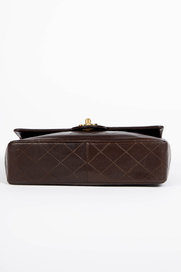90s Chanel Brown Lambskin Leather Single Flap Bag with GHW