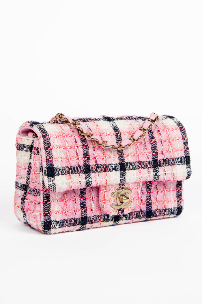 2020s Chanel Pink Tweed Mini Rectangular Flap Shoulder Bag