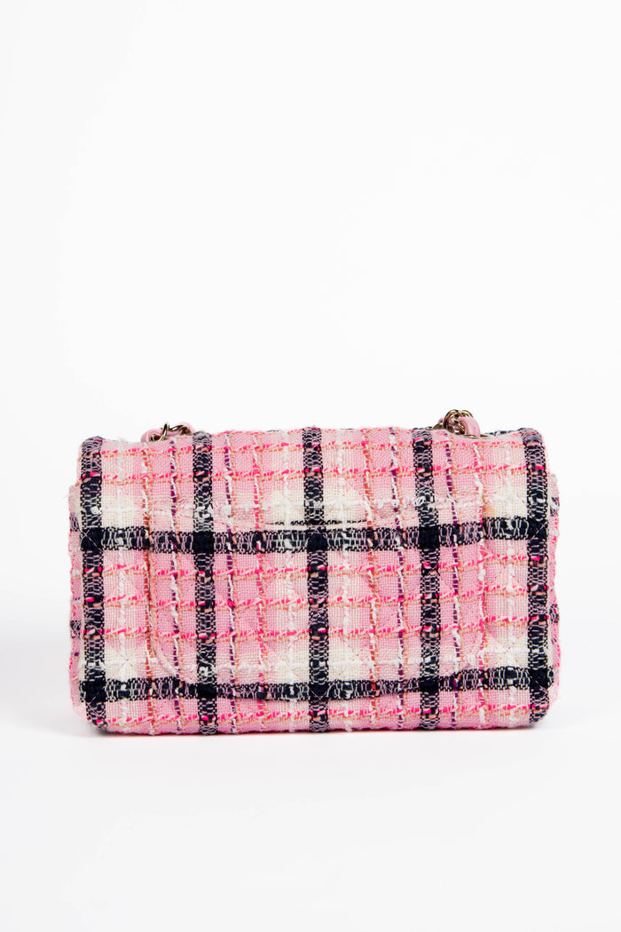 2020s Chanel Pink Tweed Mini Rectangular Flap Shoulder Bag