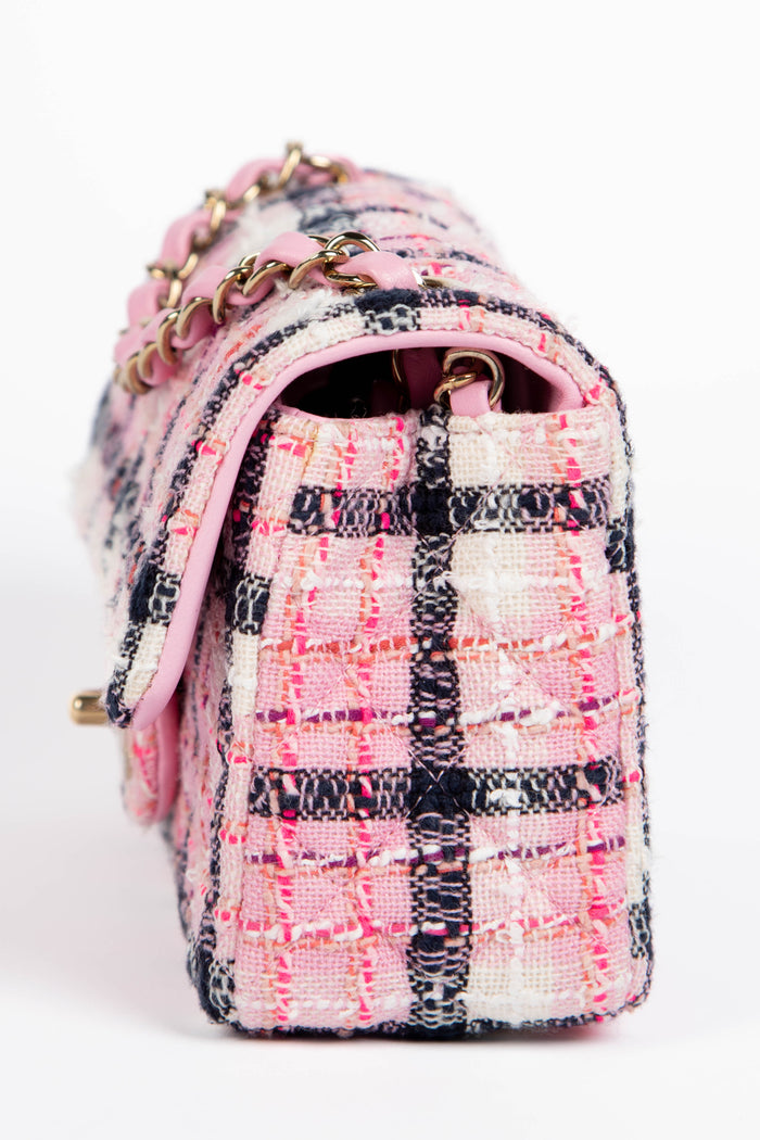 2020s Chanel Pink Tweed Mini Rectangular Flap Shoulder Bag