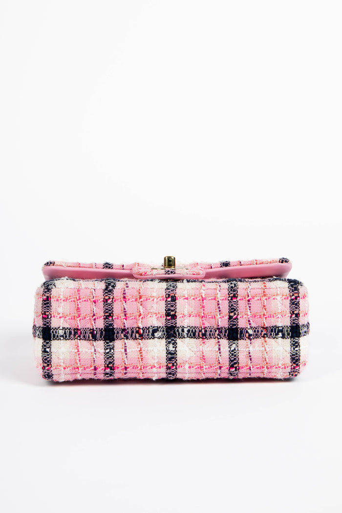2020s Chanel Pink Tweed Mini Rectangular Flap Shoulder Bag