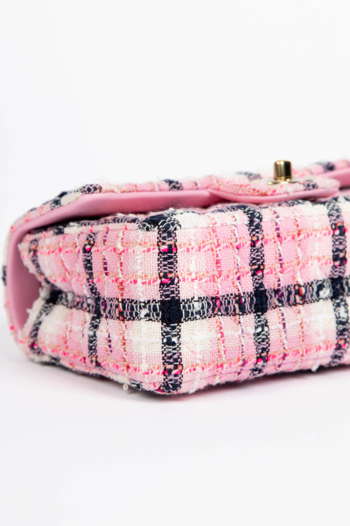 2020s Chanel Pink Tweed Mini Rectangular Flap Shoulder Bag