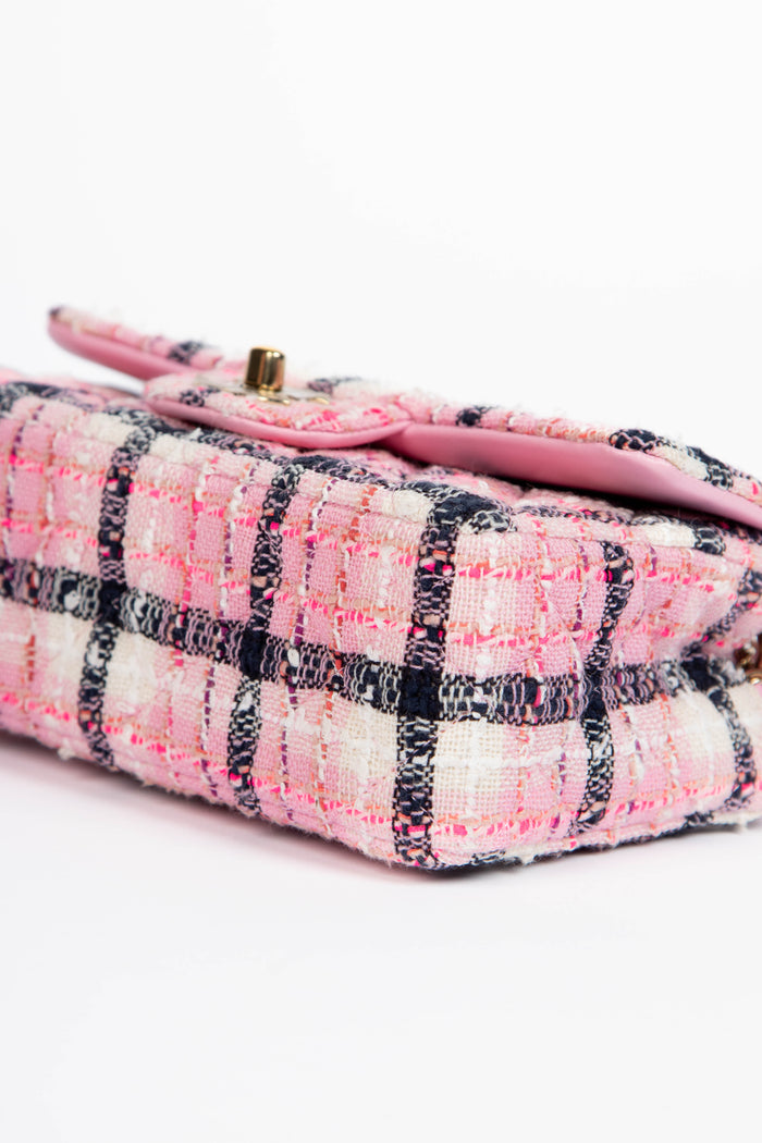 2020s Chanel Pink Tweed Mini Rectangular Flap Shoulder Bag