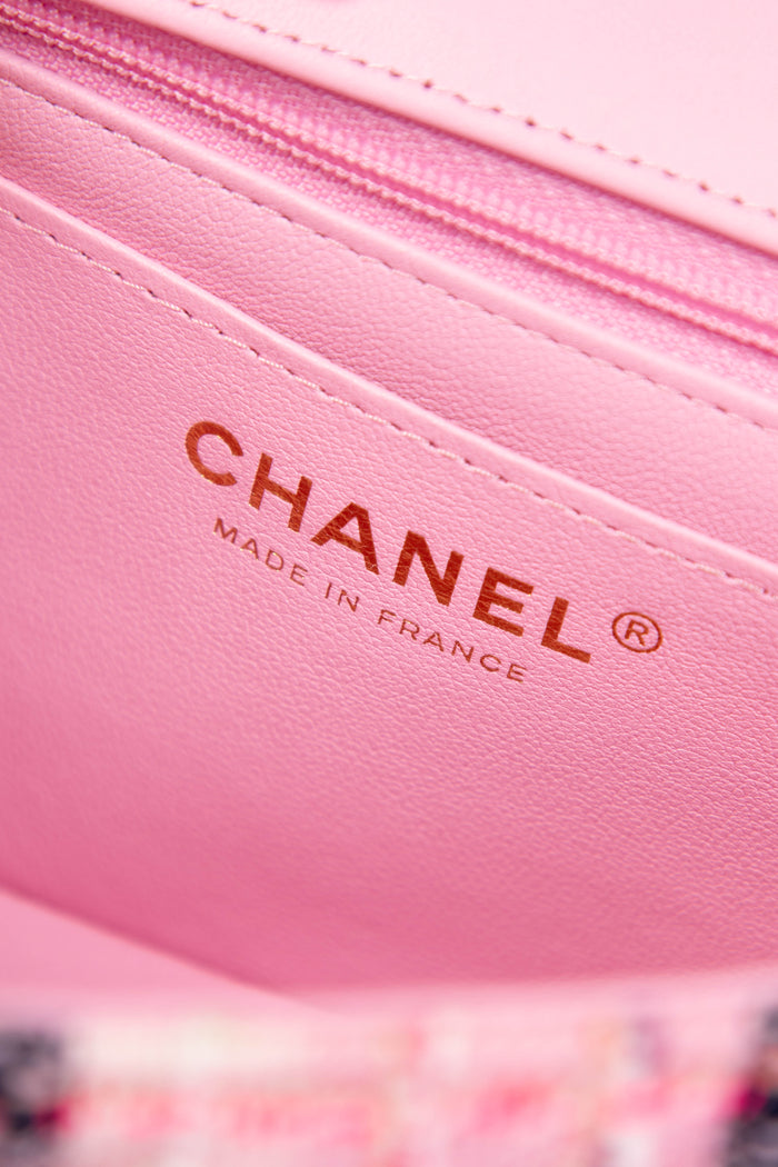 2020s Chanel Pink Tweed Mini Rectangular Flap Shoulder Bag