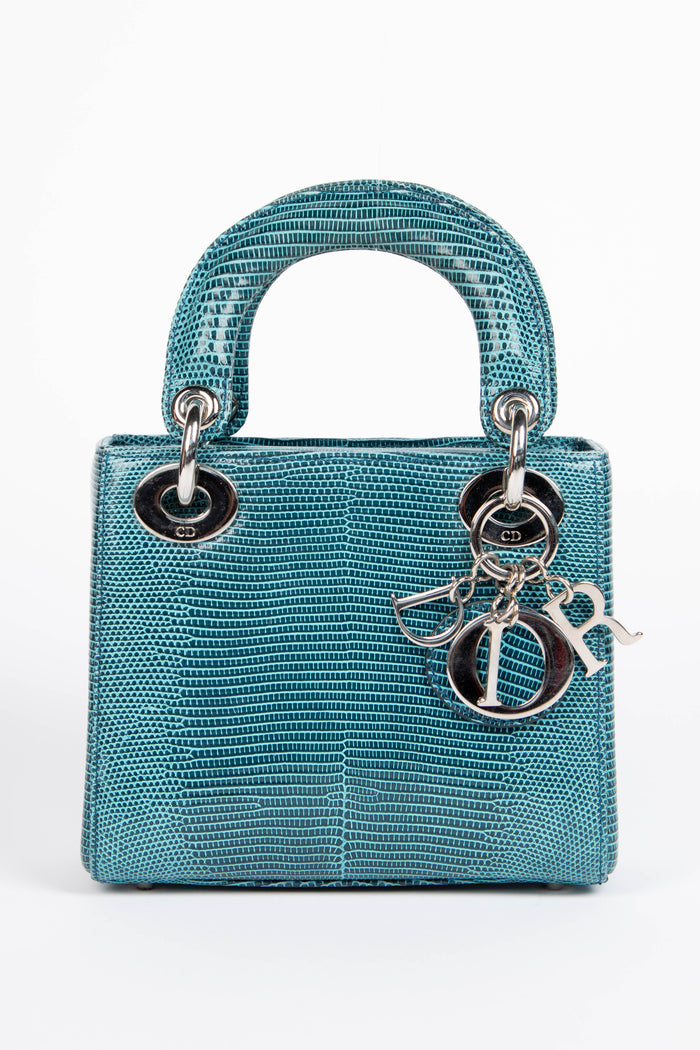 RARE Christian Dior Blue Lizard Mini Lady Dior