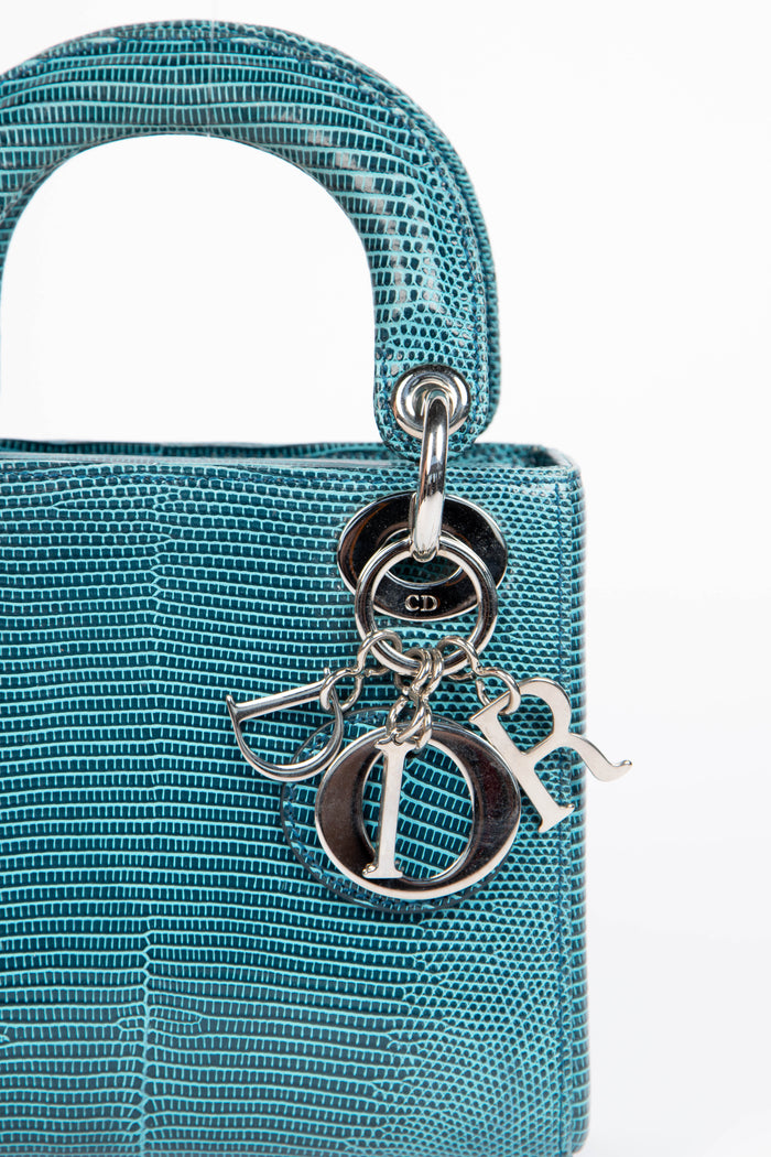 RARE Christian Dior Blue Lizard Mini Lady Dior
