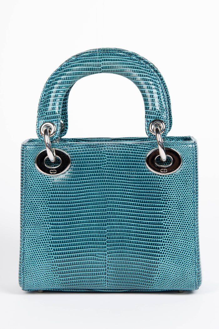 RARE Christian Dior Blue Lizard Mini Lady Dior