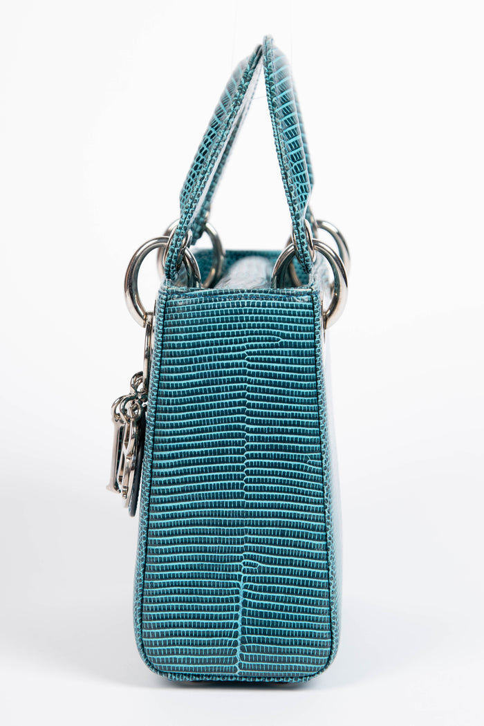 RARE Christian Dior Blue Lizard Mini Lady Dior
