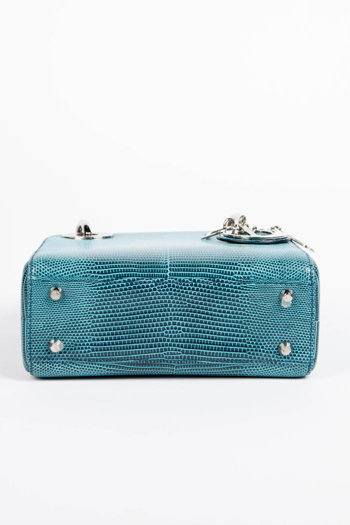 RARE Christian Dior Blue Lizard Mini Lady Dior