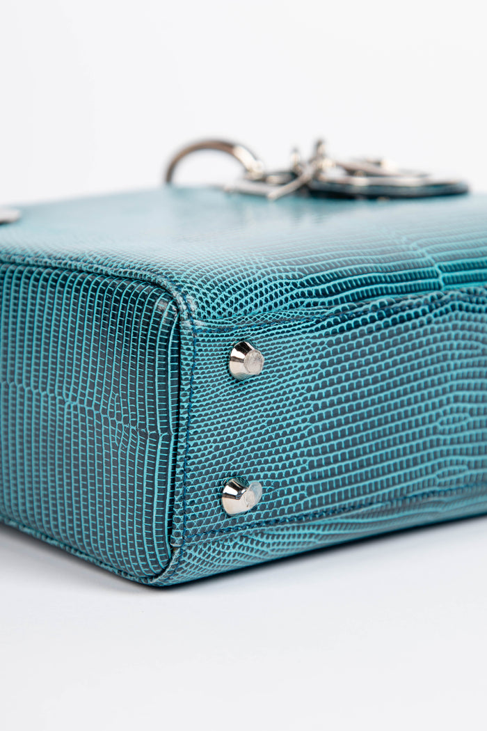 RARE Christian Dior Blue Lizard Mini Lady Dior