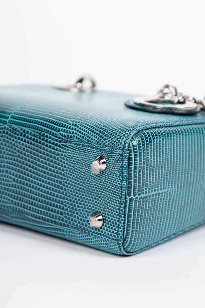 RARE Christian Dior Blue Lizard Mini Lady Dior