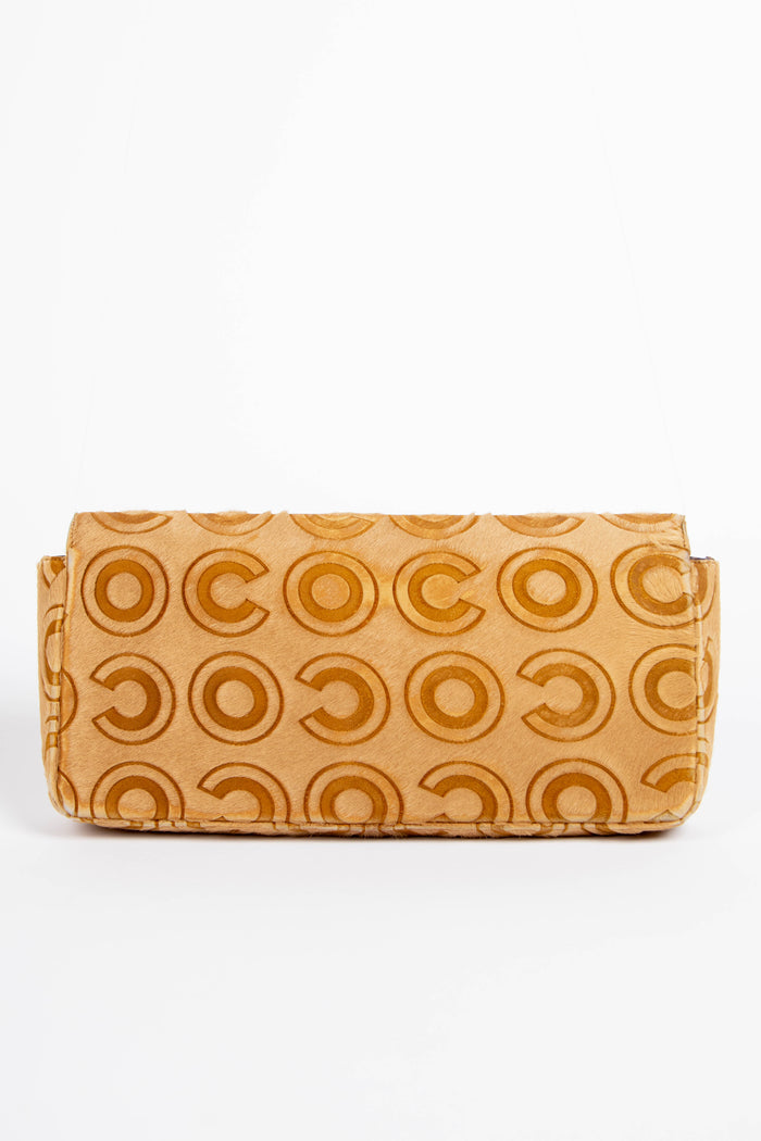 2000s Chanel Beige Coco Pony Hair East West Clutch Bag