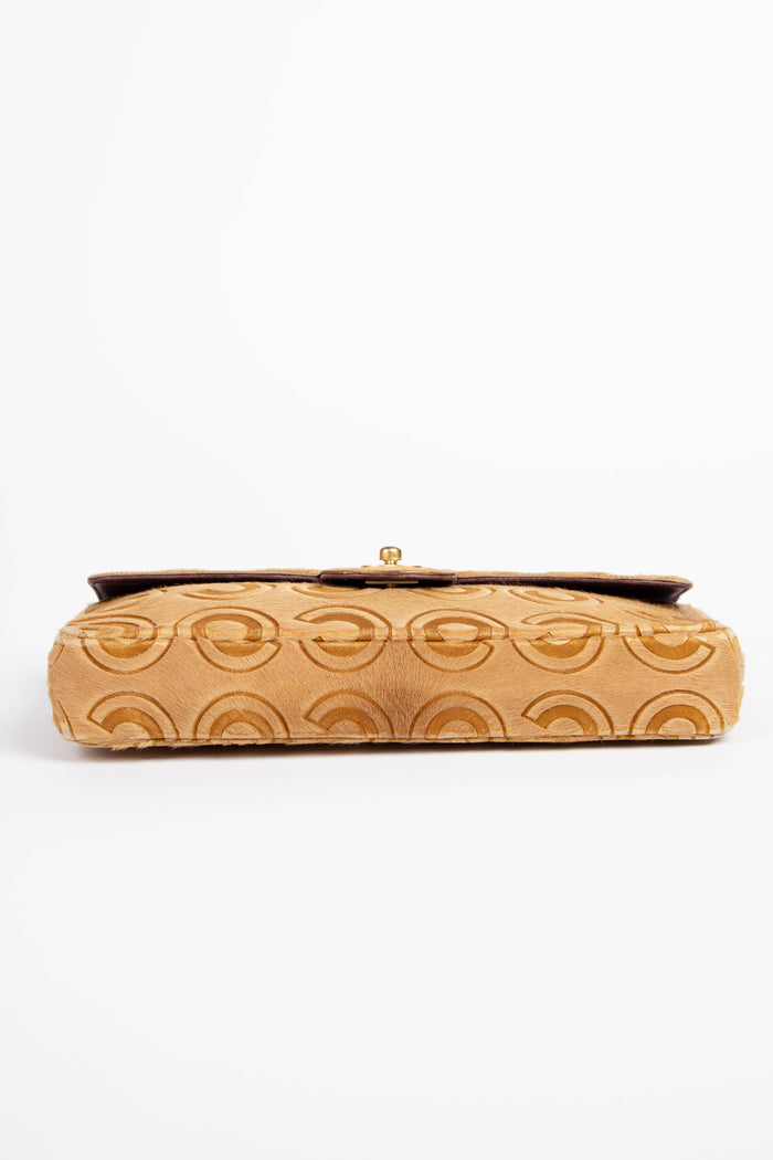 2000s Chanel Beige Coco Pony Hair East West Clutch Bag