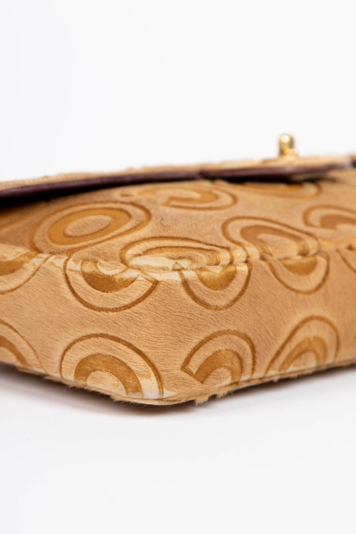 2000s Chanel Beige Coco Pony Hair East West Clutch Bag