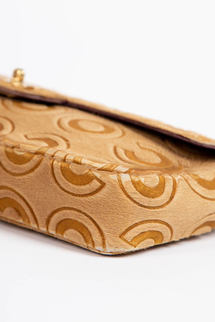 2000s Chanel Beige Coco Pony Hair East West Clutch Bag