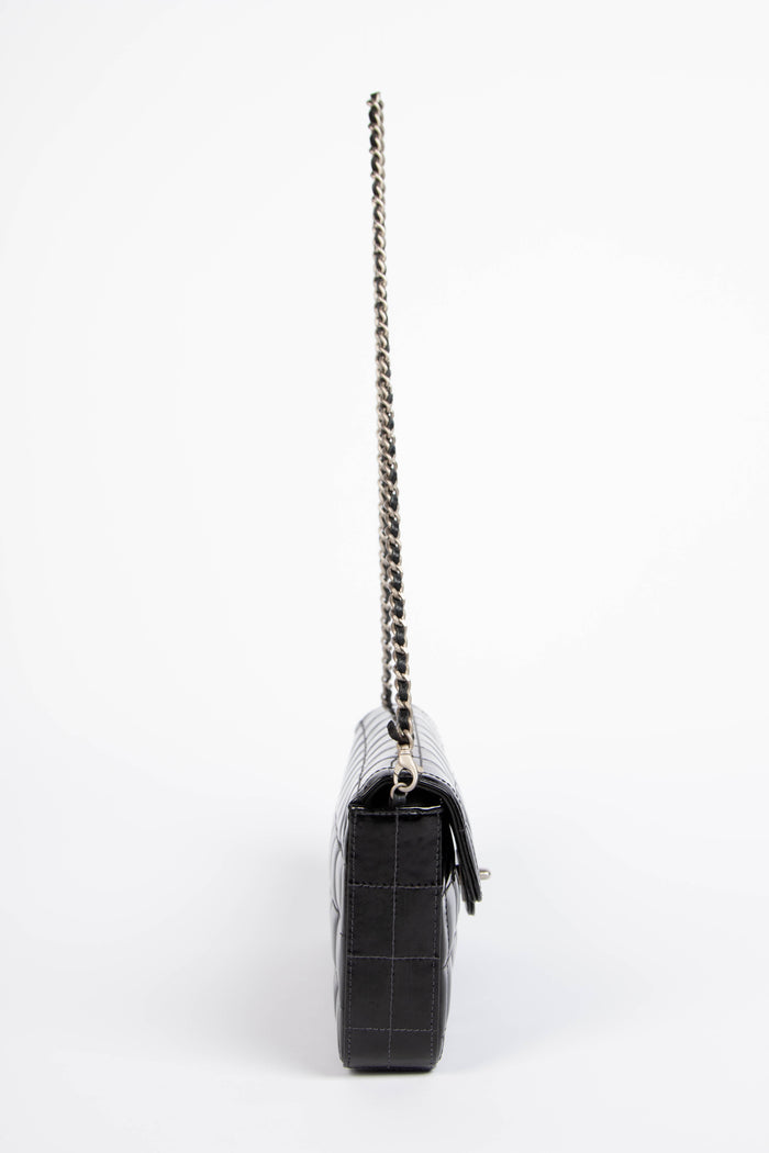 2000s Chanel Black Patent Leather East West Chocolate Bar Flap Bag