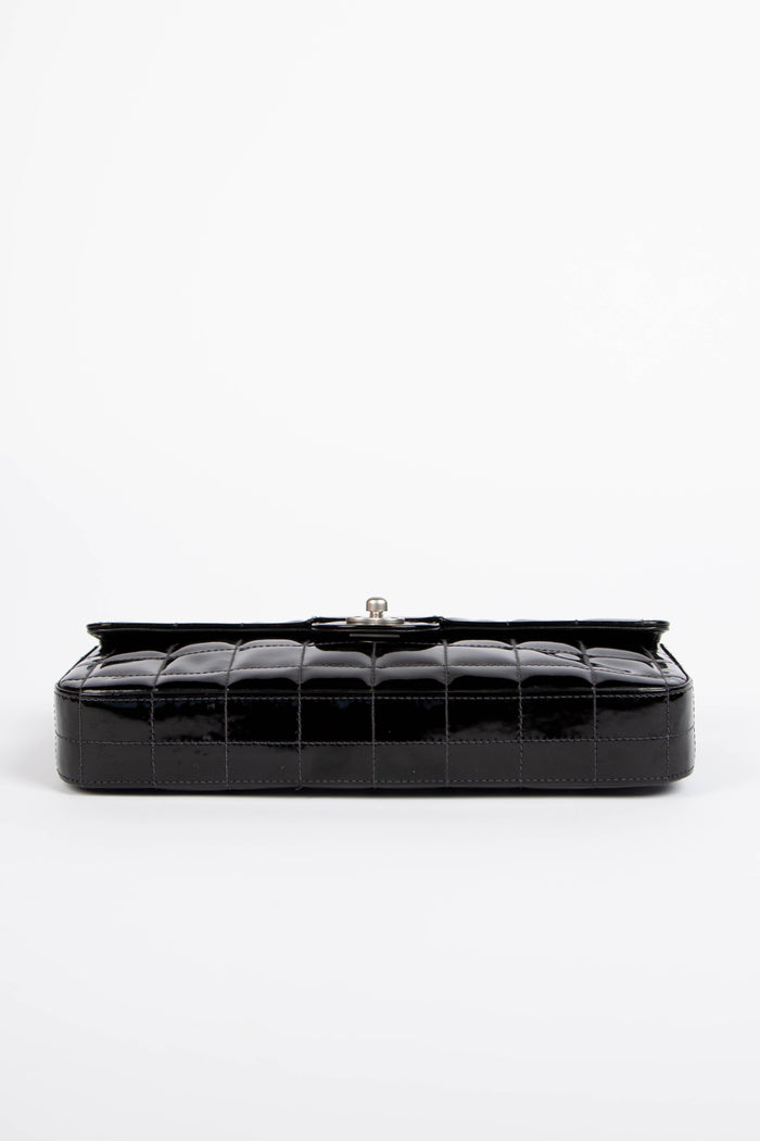 2000s Chanel Black Patent Leather East West Chocolate Bar Flap Bag