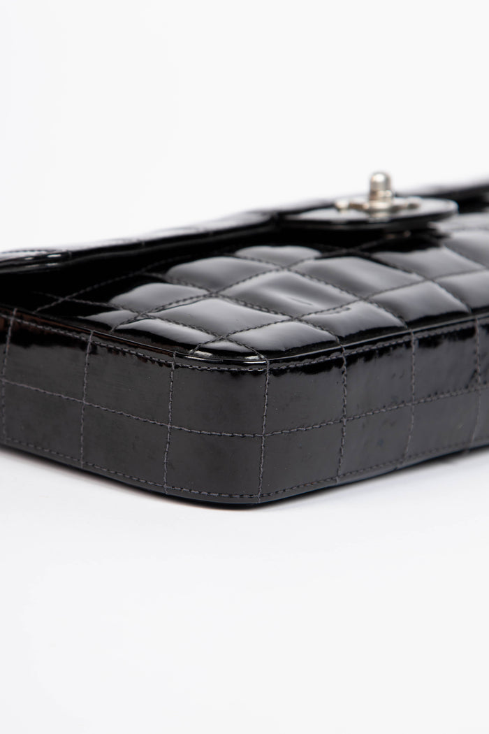 2000s Chanel Black Patent Leather East West Chocolate Bar Flap Bag
