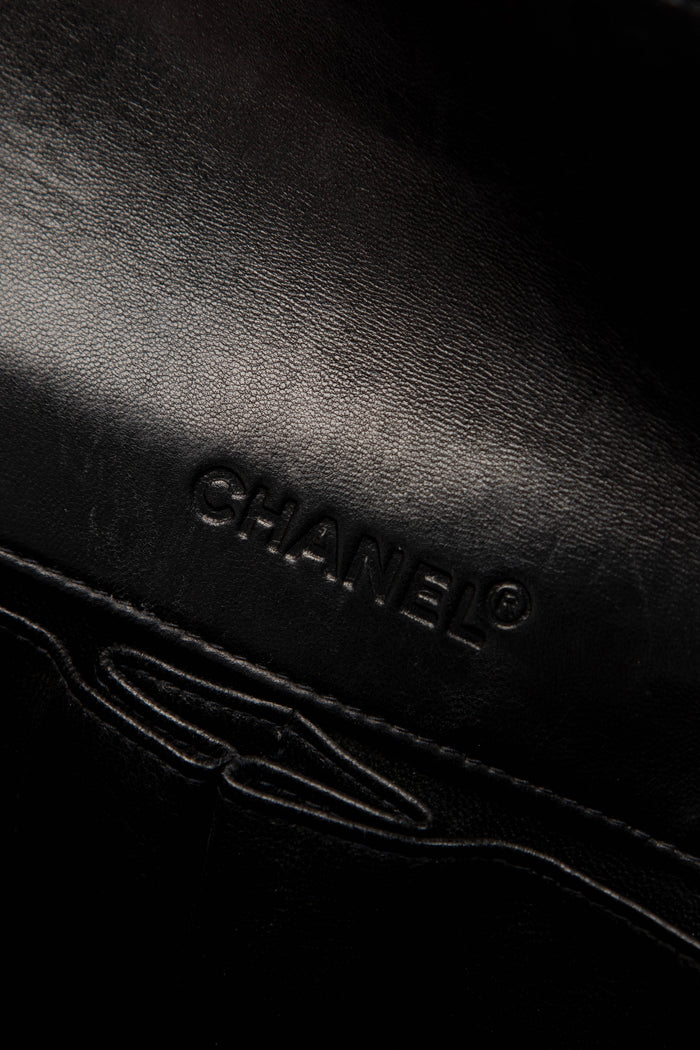 2000s Chanel Black Patent Leather East West Chocolate Bar Flap Bag
