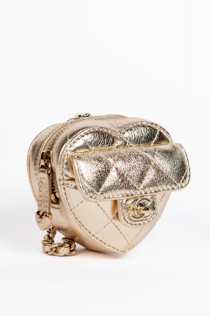 RARE Chanel Gold Lambskin Leather Mini Heart Bag Charm