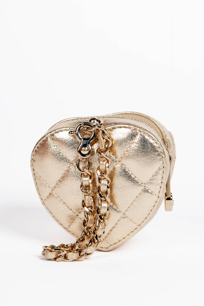 RARE Chanel Gold Lambskin Leather Mini Heart Bag Charm