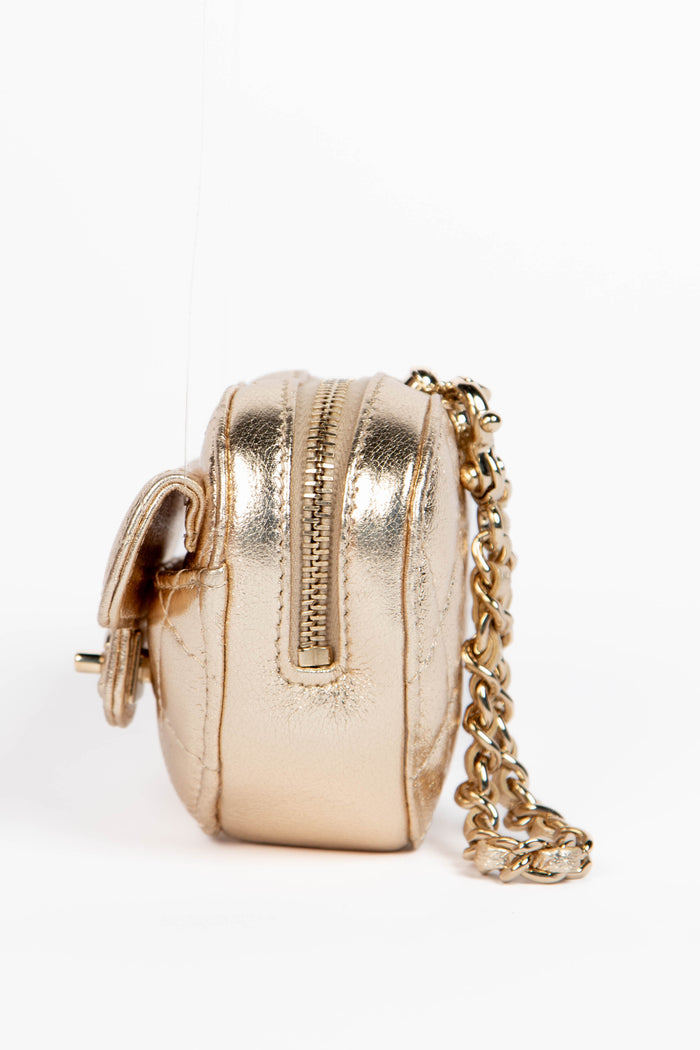 RARE Chanel Gold Lambskin Leather Mini Heart Bag Charm