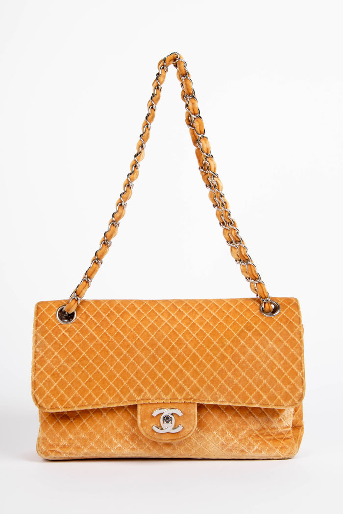 90s Chanel Velvet Quilted Medium Single Flap Shoulder Bag