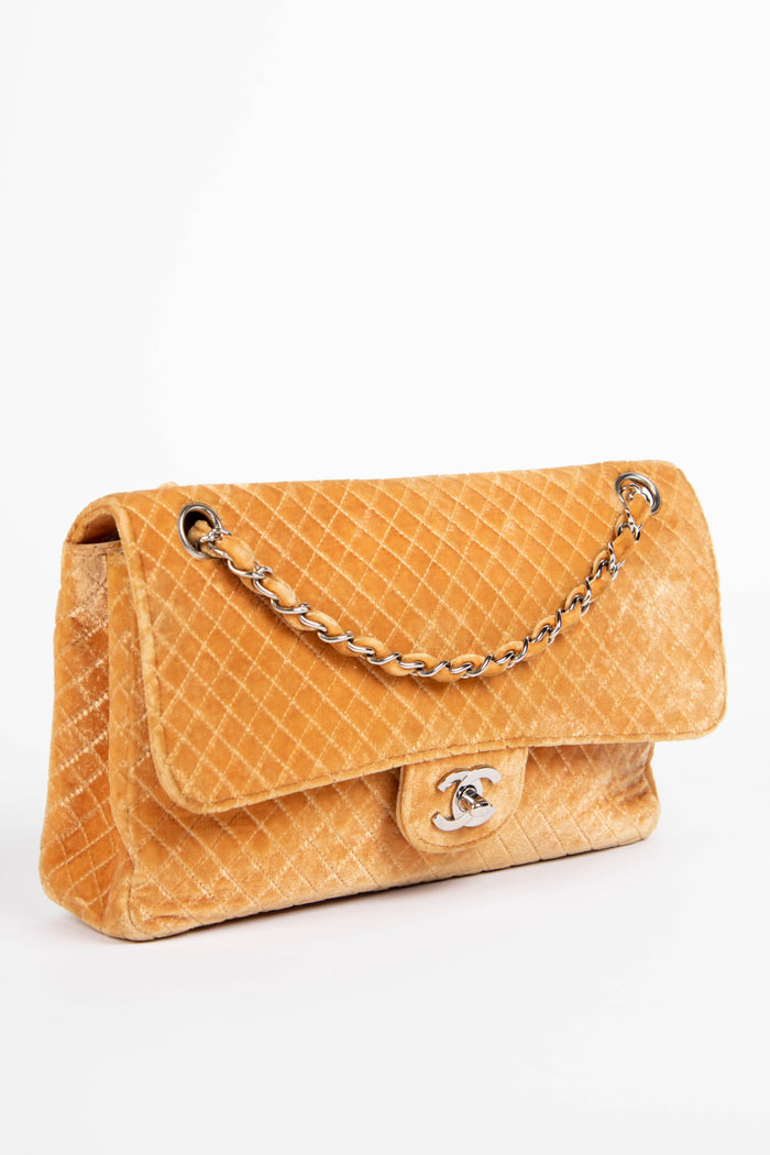 90s Chanel Velvet Quilted Medium Single Flap Shoulder Bag