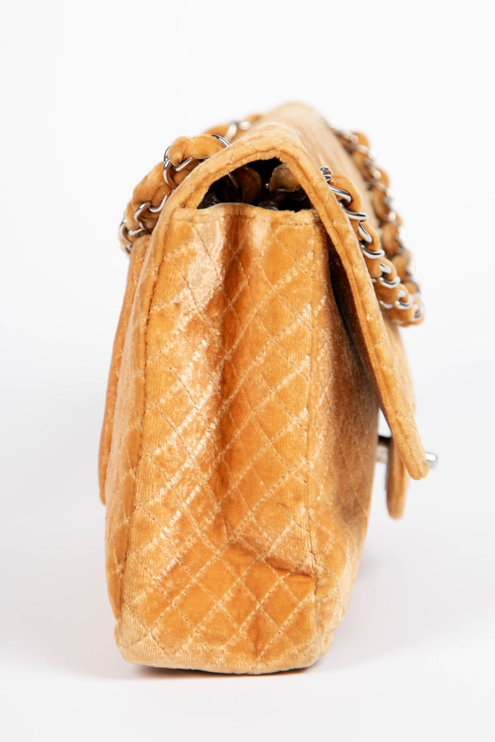 90s Chanel Velvet Quilted Medium Single Flap Shoulder Bag