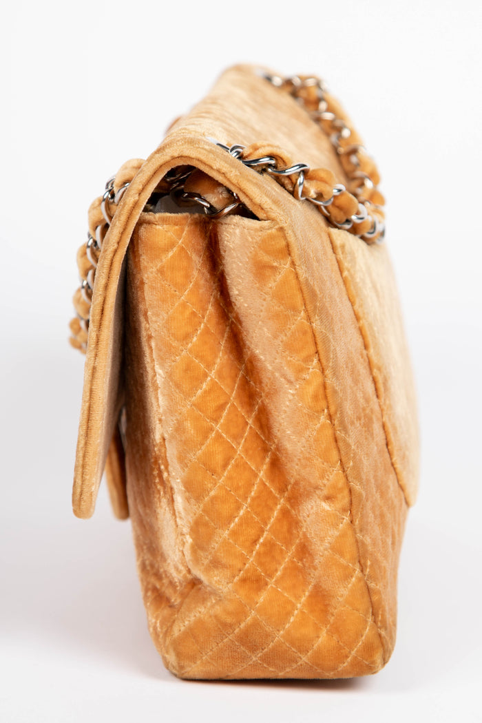 90s Chanel Velvet Quilted Medium Single Flap Shoulder Bag