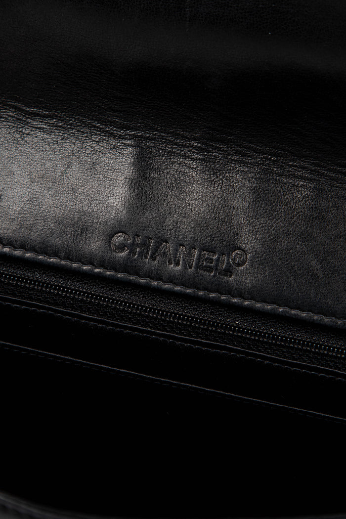 2000s Chanel Black Lambskin Leather Chocolate Bar Single Flap Shoulder Bag