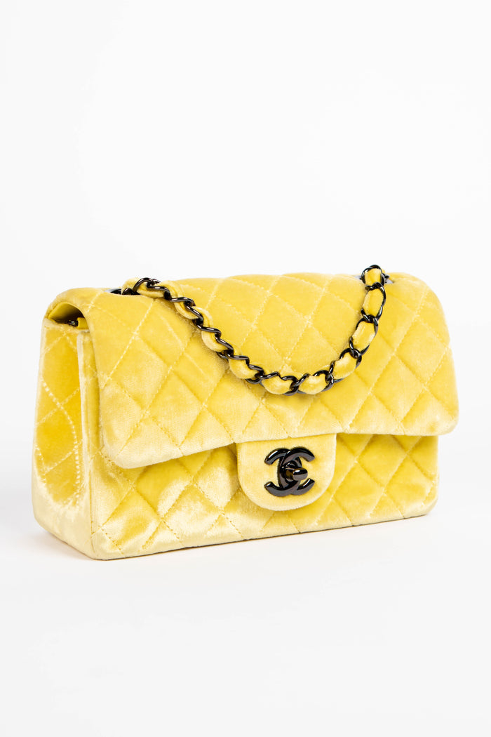 2014 Chanel Yellow Velvet Mini Rectangular Flap Shoulder Bag