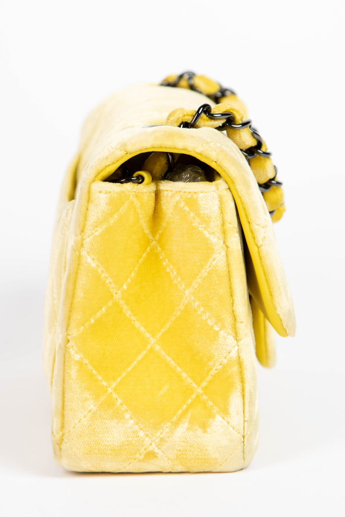 2014 Chanel Yellow Velvet Mini Rectangular Flap Shoulder Bag
