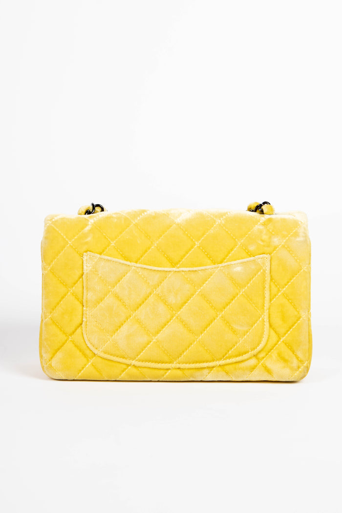 2014 Chanel Yellow Velvet Mini Rectangular Flap Shoulder Bag