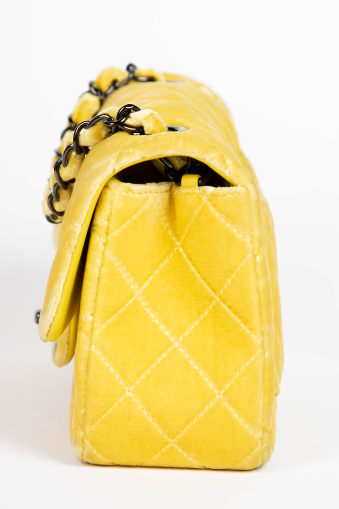 2014 Chanel Yellow Velvet Mini Rectangular Flap Shoulder Bag