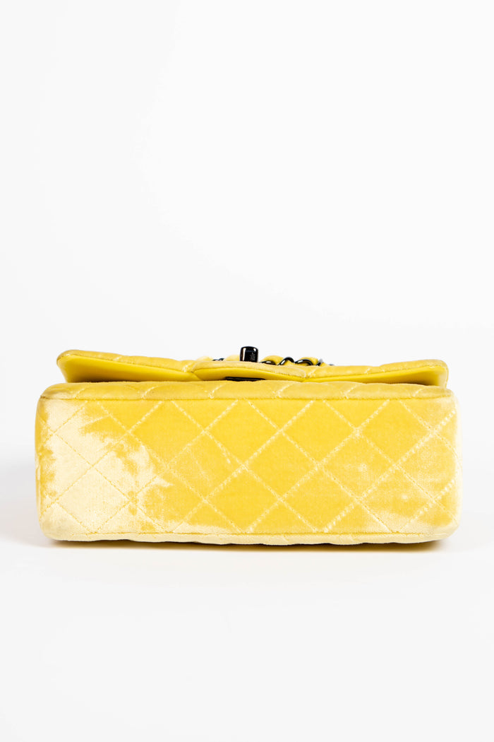 2014 Chanel Yellow Velvet Mini Rectangular Flap Shoulder Bag