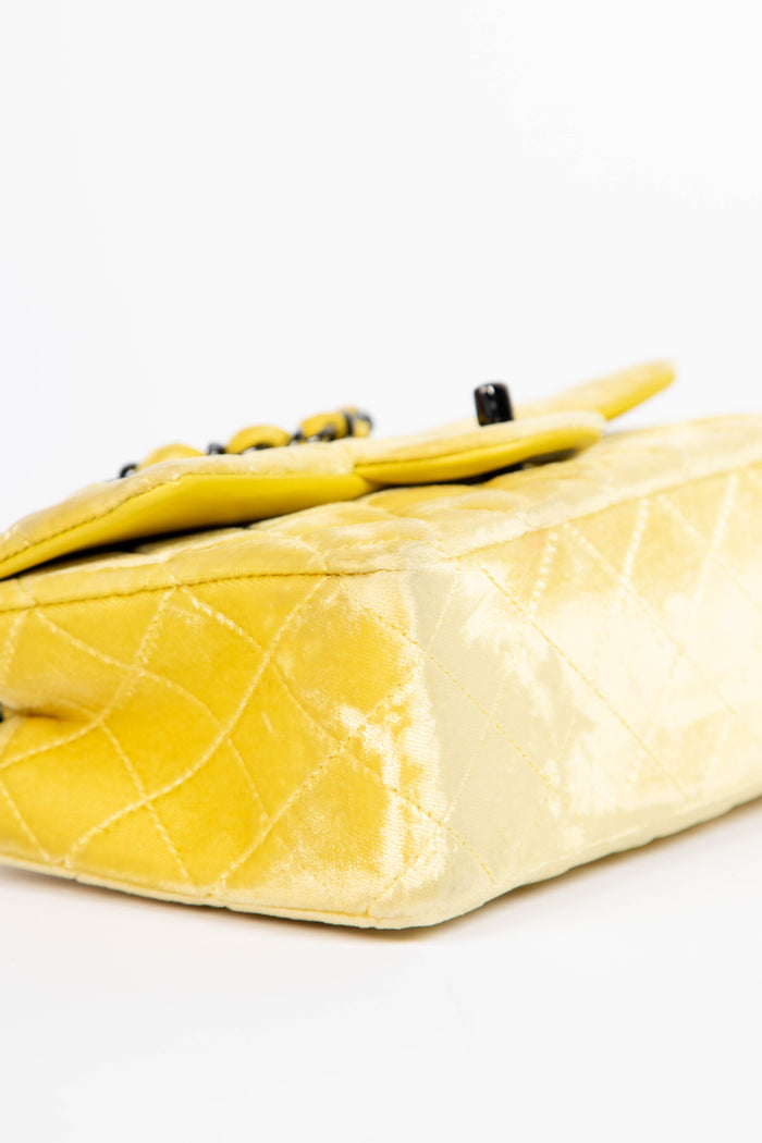2014 Chanel Yellow Velvet Mini Rectangular Flap Shoulder Bag