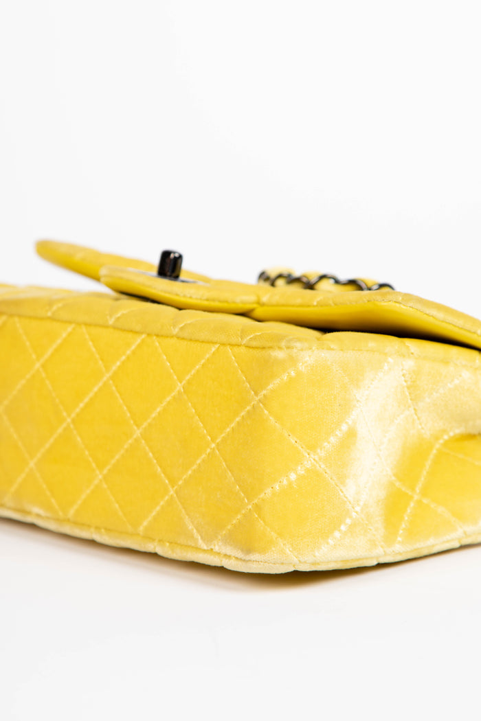 2014 Chanel Yellow Velvet Mini Rectangular Flap Shoulder Bag
