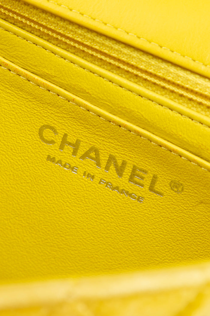 2014 Chanel Yellow Velvet Mini Rectangular Flap Shoulder Bag