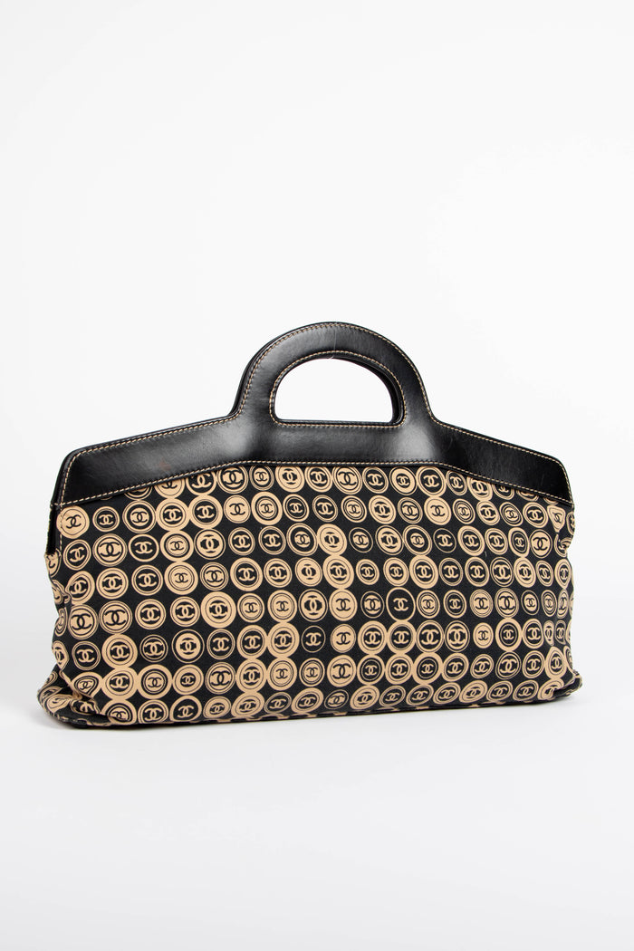 2000s Chanel Black & Beige Jersey Top Handle Bag