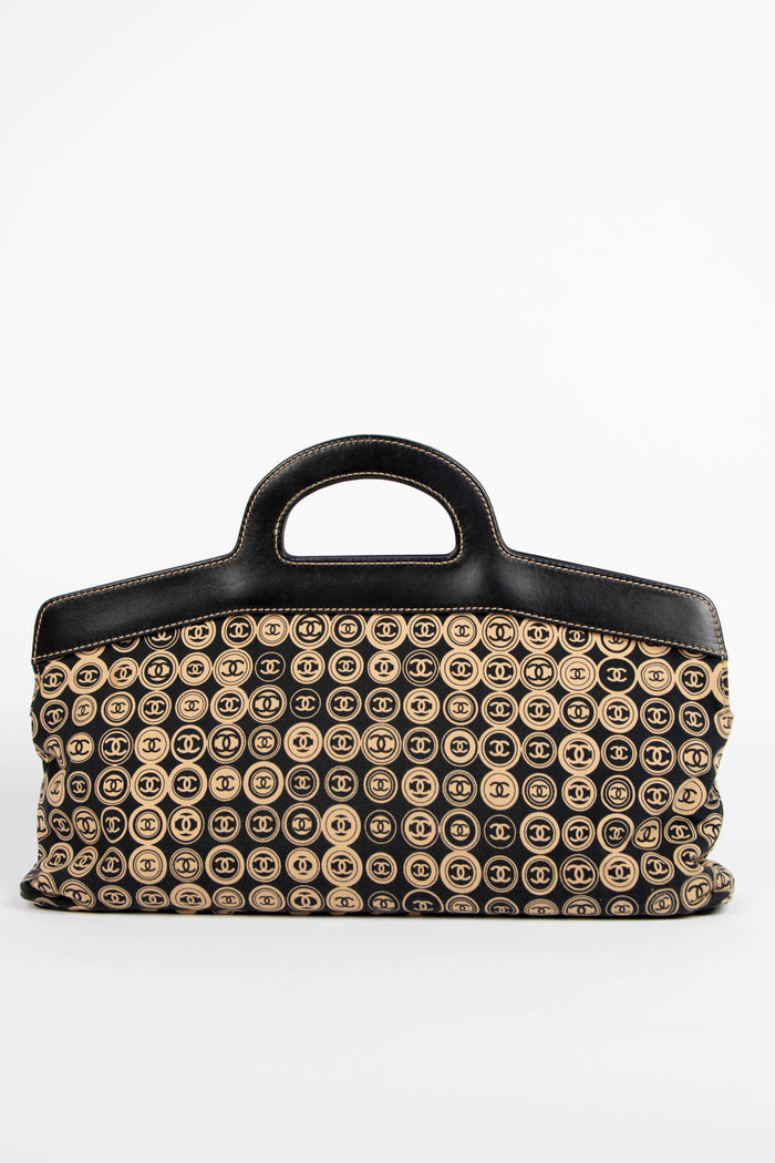 2000s Chanel Black & Beige Jersey Top Handle Bag