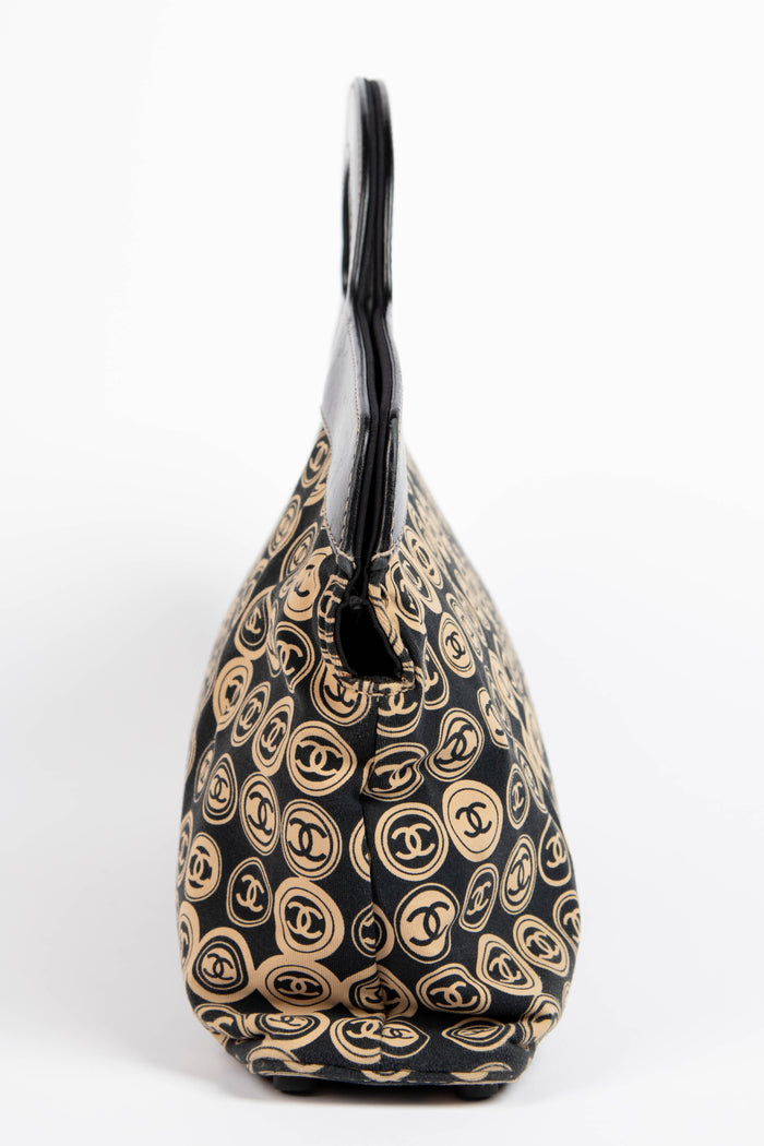 2000s Chanel Black & Beige Jersey Top Handle Bag